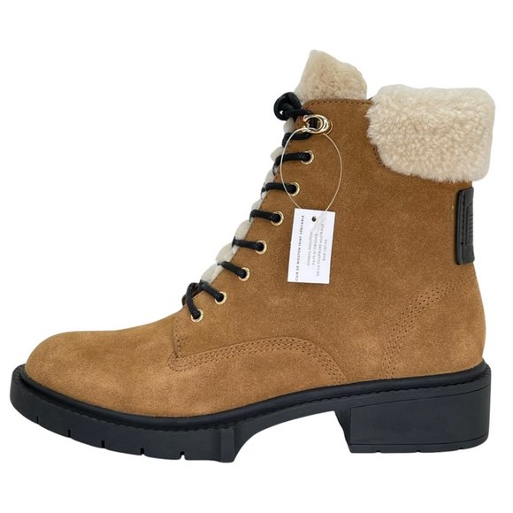 Coach Lorimer Suede Sheep Fur Trim Womens Ankle Boots in Tan - Picture 3 of 16